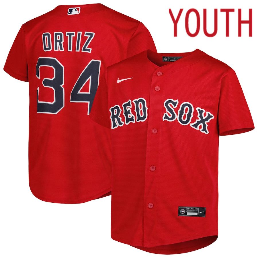 Youth Boston Red Sox 34 David Ortiz Red 2022 Hall of Fame Replica Player MLB Jersey